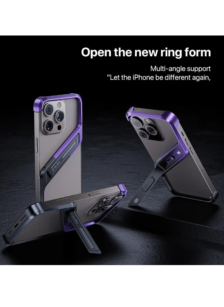 Generic - Case For iPhone 16 Pro Max S-shaped Stand Frameless Metal Phone Case Desert Titanium - Image 1