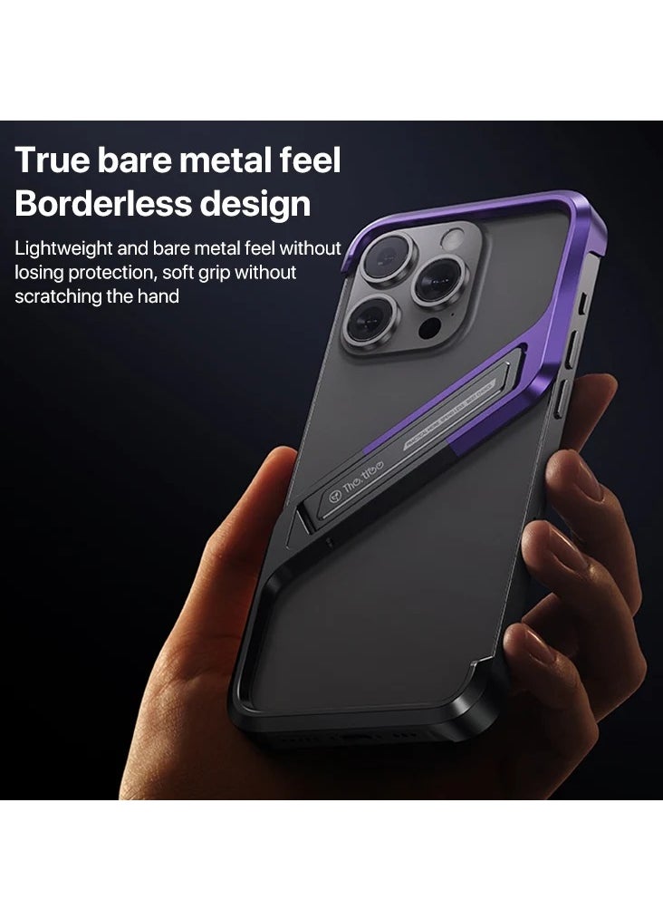 Generic - Case For iPhone 16 Pro Max S-shaped Stand Frameless Metal Phone Case Desert Titanium - Image 1