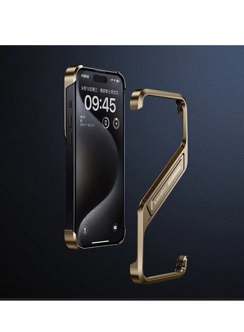 Case For iPhone 16 Pro Max S-shaped Stand Frameless Metal Phone Case Desert Titanium