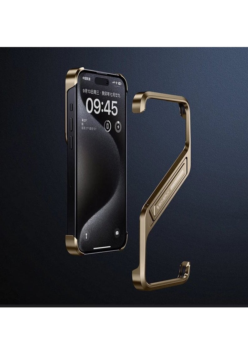 Generic - Case For iPhone 16 Pro Max S-shaped Stand Frameless Metal Phone Case Desert Titanium - Image 1