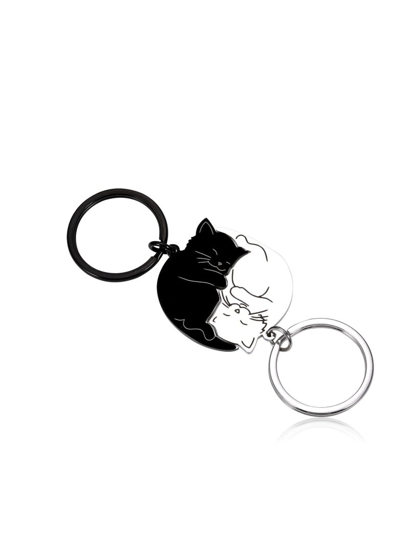 Cute Cat Couple Keychain Set - Valentine's Day Gift for Him, Her, Girlfriend, Boyfriend, Best Friend, Husband, Wife, Fiancée. Matching Cat Lover's Keychains for Birthday, Anniversary, New Year - Image 1