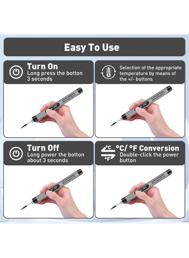 OSHIMA Mini Cordless Soldering Iron Kit, Rechargeable Soldering Iron, USB Rechargeable Portable Cordless Soldering Iron, Lcd Digital Adjustable Temperature Thermostatic for Home Appliance Repair, DIY - Image 5