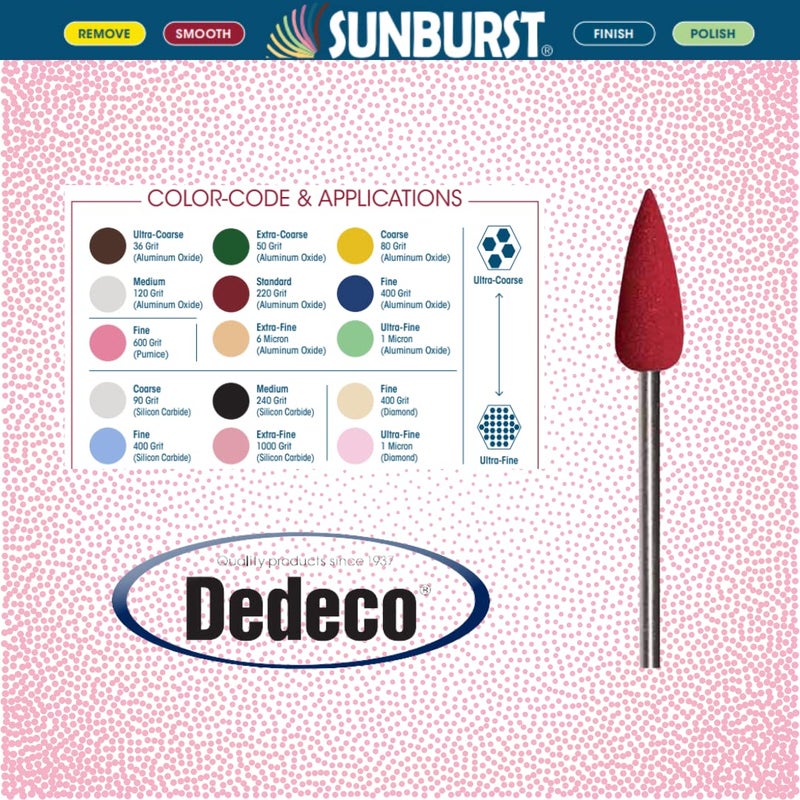 Dedeco Sunburst Points – 3/32” (2.35mm) Shank, Shape - Precision Thermoplastic Cleaning Polishing Deburring Rotary Tool Accessories, Standard 220 Grit, Aluminum Oxide - 12 Pac - Image 2
