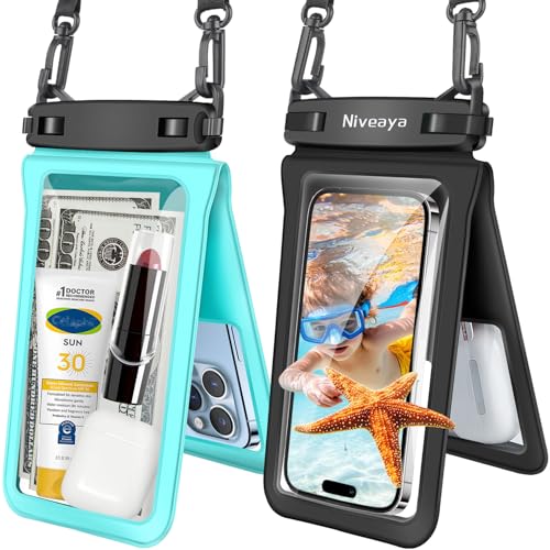 Niveaya Double Space Waterproof Phone Pouch - 2 Pack, Waterproof Phone Lanyard Case with iPhone 16/15/14/13/12 Pro Max up to 8.3", Phone Dry Bags for Vacation Beach Pool Kayak Cruise Travel Essentials - Image 1