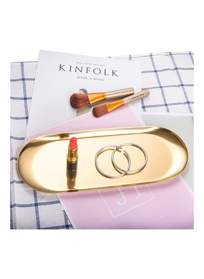 إسكدنيا Stainless Steel Towel Tray, Metal Storage Trays, Dish Plate, Tea Tray, Fruit Trays, Small Organizer Trays for Bathroom Vanity Table Decor, Oval, Gold - Image 1