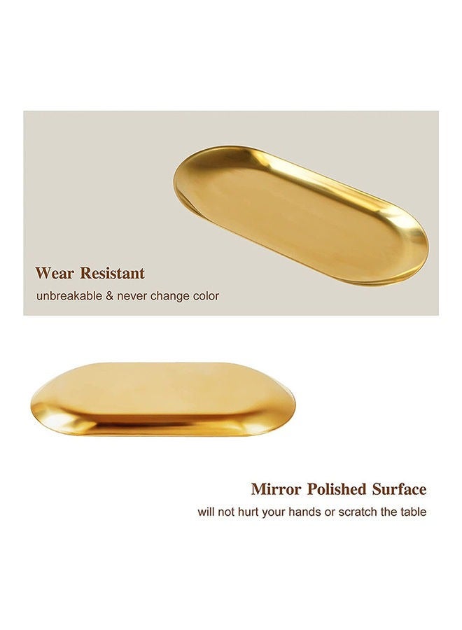 إسكدنيا Stainless Steel Towel Tray, Metal Storage Trays, Dish Plate, Tea Tray, Fruit Trays, Small Organizer Trays for Bathroom Vanity Table Decor, Oval, Gold - Image 4