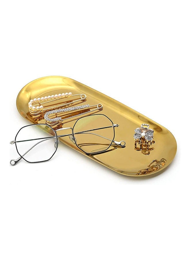 إسكدنيا Stainless Steel Towel Tray, Metal Storage Trays, Dish Plate, Tea Tray, Fruit Trays, Small Organizer Trays for Bathroom Vanity Table Decor, Oval, Gold - Image 2