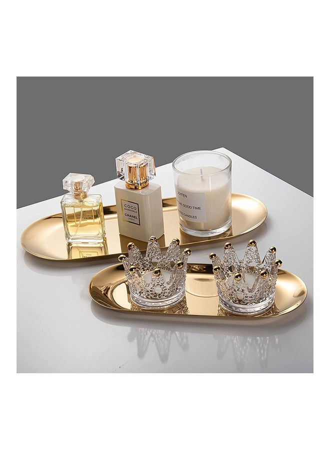 إسكدنيا Stainless Steel Towel Tray, Metal Storage Trays, Dish Plate, Tea Tray, Fruit Trays, Small Organizer Trays for Bathroom Vanity Table Decor, Oval, Gold - Image 5