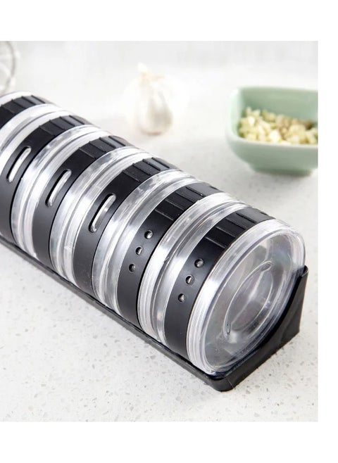 Sonam Cylinder Design Spice Set Free Fruit Fork 6 Pack with Holder Black Plastic