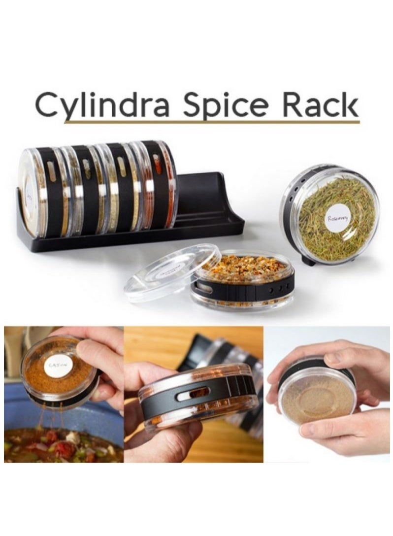 سونام طقم توابل أسطواني أكريليك شفاف بتصميم عصري – تنظيم أنيق ومثالي للمطبخ العصري - طقم توابل أسطواني من سونام – 6 عبوات مع حامل أنيق -  كود 5233 - Image 1