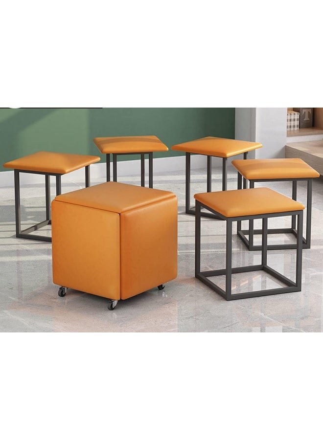 Generic SAFENHAND 5-In-1 Combination Stool, 5-in-1 Multifunctional PU Leather Cube Stool, Household Square Stackable Combination Stool, Ottoman, Footrest  - Image 3