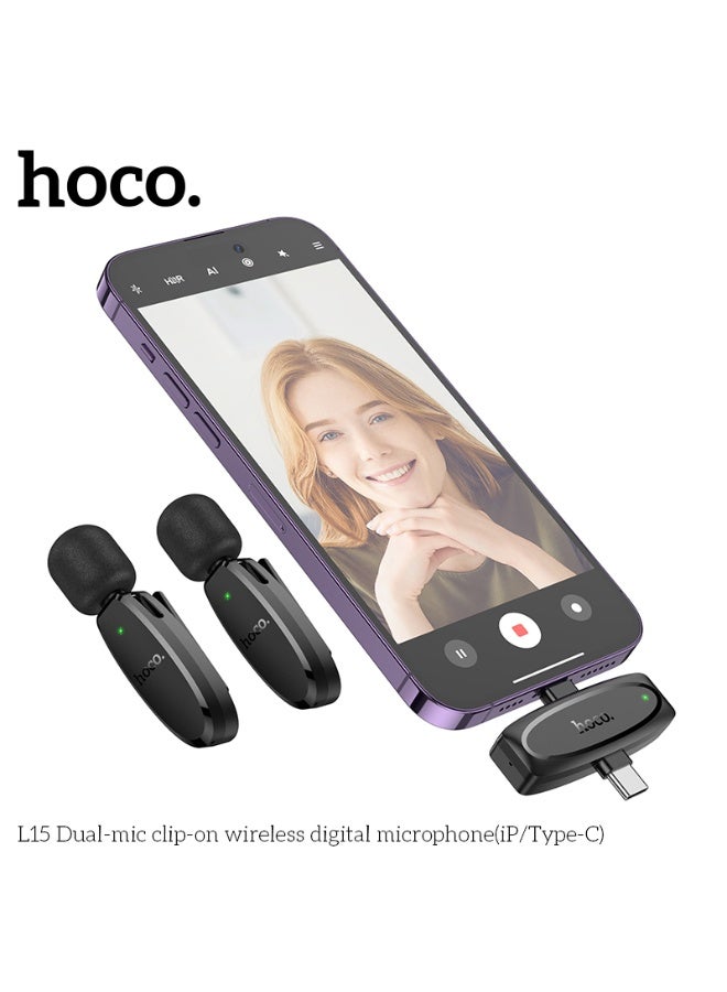 هوكو. ميكروفون رقمي لاسلكي مزدوج المشبك L15 (iP/Type-C) - Image 3