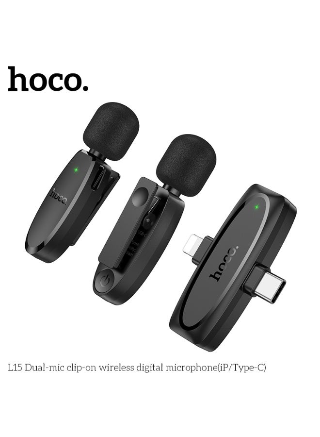 هوكو. ميكروفون رقمي لاسلكي مزدوج المشبك L15 (iP/Type-C) - Image 5