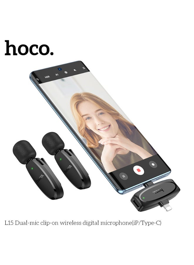 هوكو. ميكروفون رقمي لاسلكي مزدوج المشبك L15 (iP/Type-C) - Image 4
