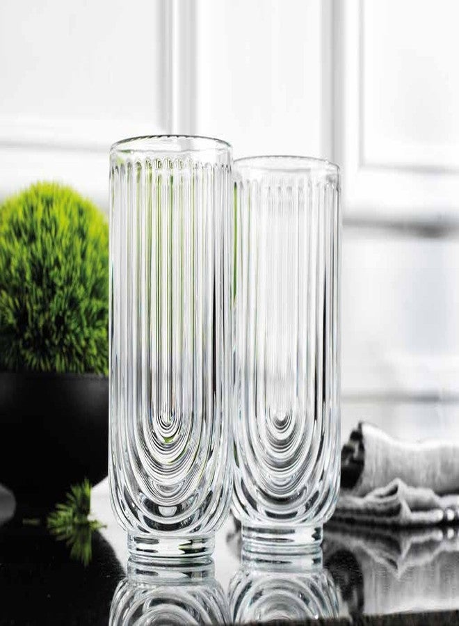 Glaver's Vintage Glassware Art Deco Glasse Ribbed Drinking Glasses U-Shape Arch Design Colored Cocktail Kitchen Tumblers Everyday Dinner Decorative Party (Clear S/4 17oz) - Image 4