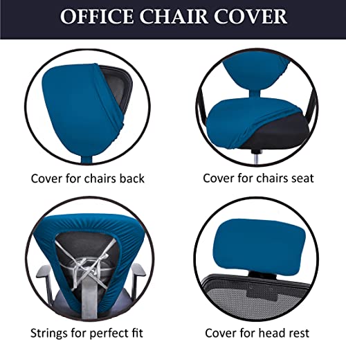 HOTKEI 3 Piece Airforce Blue Office Chair Cover with Headrest Cover 200GSM Fabric Stretchable Removable Computer Desk Executive Rotating Chair Seat Covers Slipcover Protector for Office Chair - Image 3