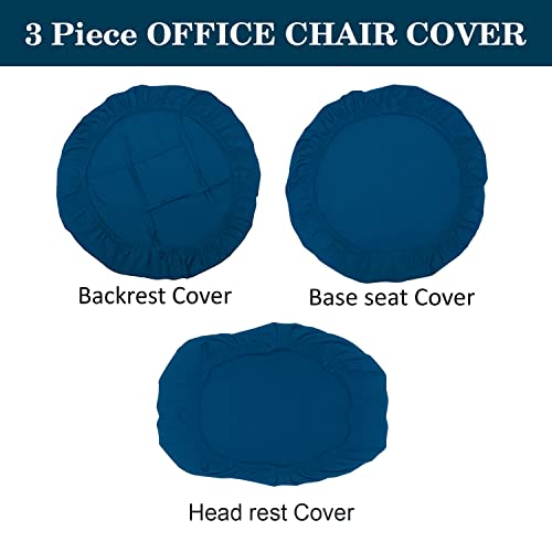 HOTKEI 3 Piece Airforce Blue Office Chair Cover with Headrest Cover 200GSM Fabric Stretchable Removable Computer Desk Executive Rotating Chair Seat Covers Slipcover Protector for Office Chair - Image 4