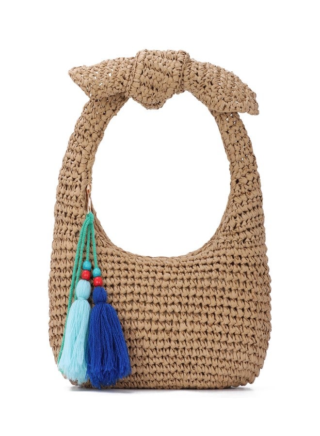 LUI SUI Bow Straw Clutch Purses for Women Knotted Summer Beach Bag Woven Evening Tote Bags Vacation Handbag - Image 1