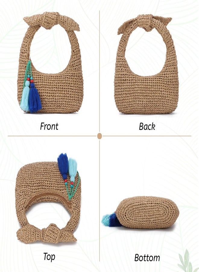 LUI SUI Bow Straw Clutch Purses for Women Knotted Summer Beach Bag Woven Evening Tote Bags Vacation Handbag - Image 5