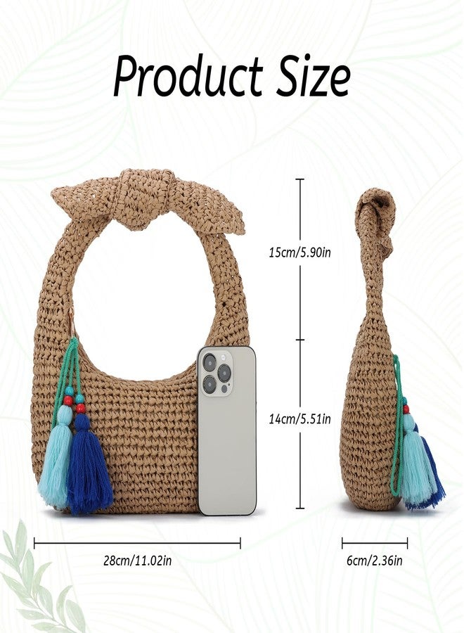 LUI SUI Bow Straw Clutch Purses for Women Knotted Summer Beach Bag Woven Evening Tote Bags Vacation Handbag - Image 3