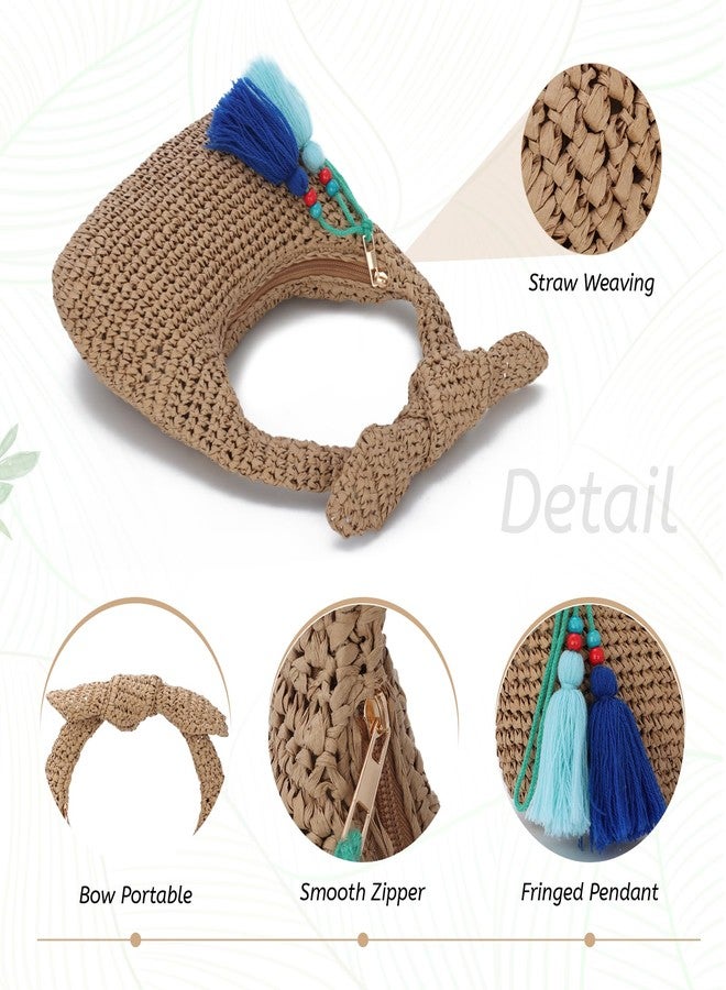 LUI SUI Bow Straw Clutch Purses for Women Knotted Summer Beach Bag Woven Evening Tote Bags Vacation Handbag - Image 4