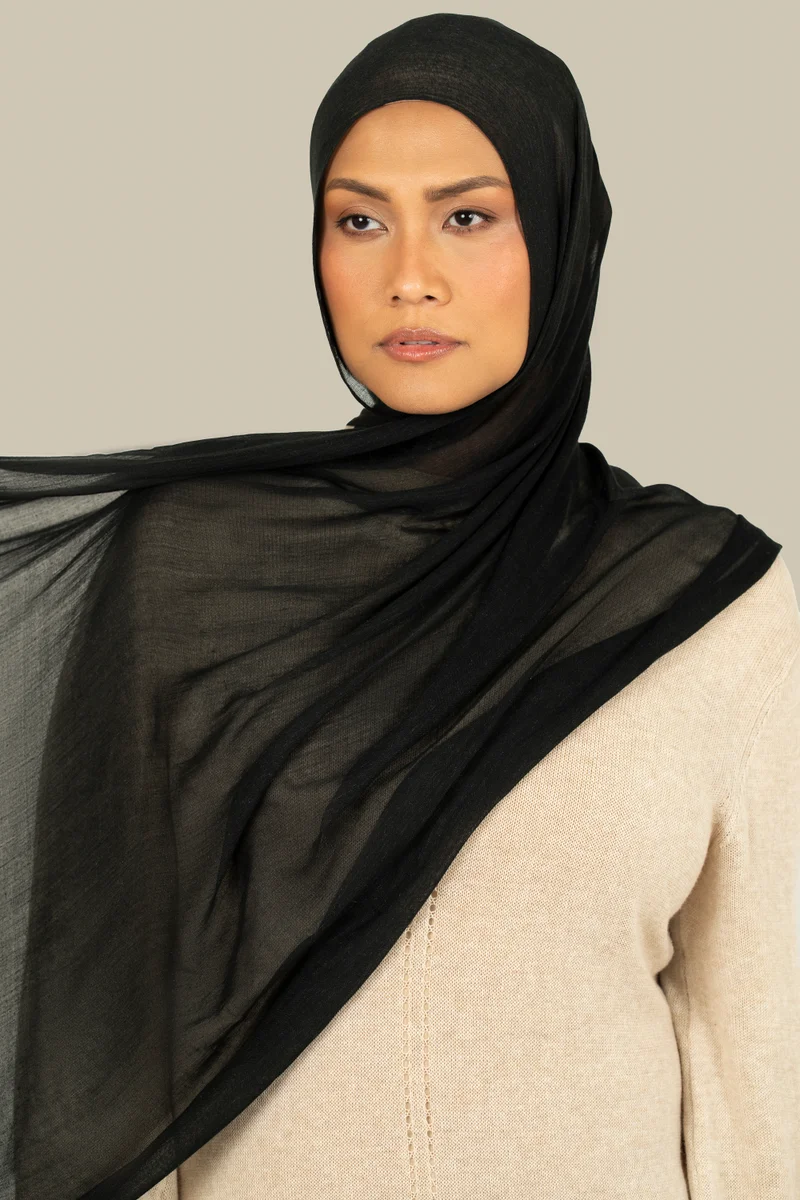 silqrose  Black Modal Silk Hijab - Regular for Women | Best Price UAE