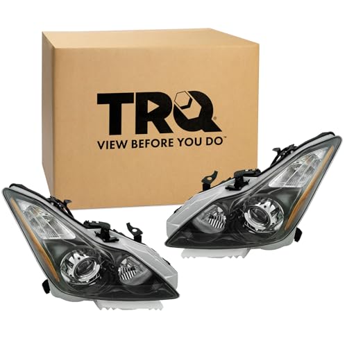 TRQ Driver & Passenger Side Headlight Assembly Set Headlights Driver & Passenger Side Compatible with 2011-2013 INFINITI G37 2014-2015 Q60 IN2502148 IN2503148 - Image 1
