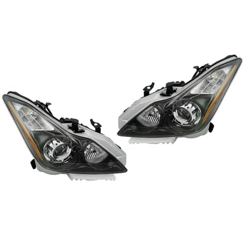 TRQ Driver & Passenger Side Headlight Assembly Set Headlights Driver & Passenger Side Compatible with 2011-2013 INFINITI G37 2014-2015 Q60 IN2502148 IN2503148 - Image 2