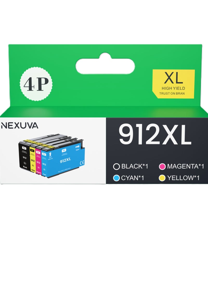 NEXUVA 912XL Compatible Ink Cartridge Multipack (Black, Cyan, Magenta, Yellow) for HP OfficeJet 8010, 8012, 8013, 8014, 8015, 8017, and OfficeJet Pro 8020, 8021, 8022, 8023, 8024, 8025 Printers - Image 1