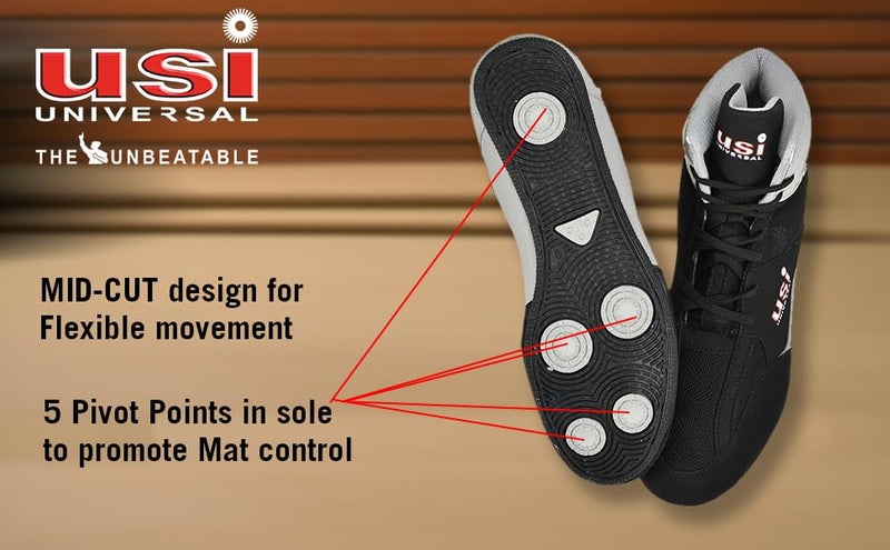 USI UNIVERSAL 701WBG Comferto Black/Grey Sports Shoes for Wrestlers for Men & Women with Pu Suede, Mesh & Rubber Construction (8 UK/Ind) - Image 3