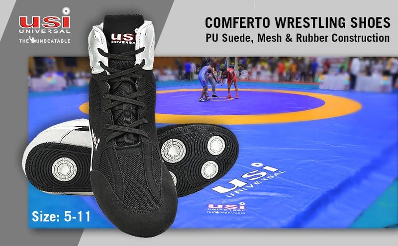 USI UNIVERSAL 701WBG Comferto Black/Grey Sports Shoes for Wrestlers for Men & Women with Pu Suede, Mesh & Rubber Construction (8 UK/Ind) - Image 2