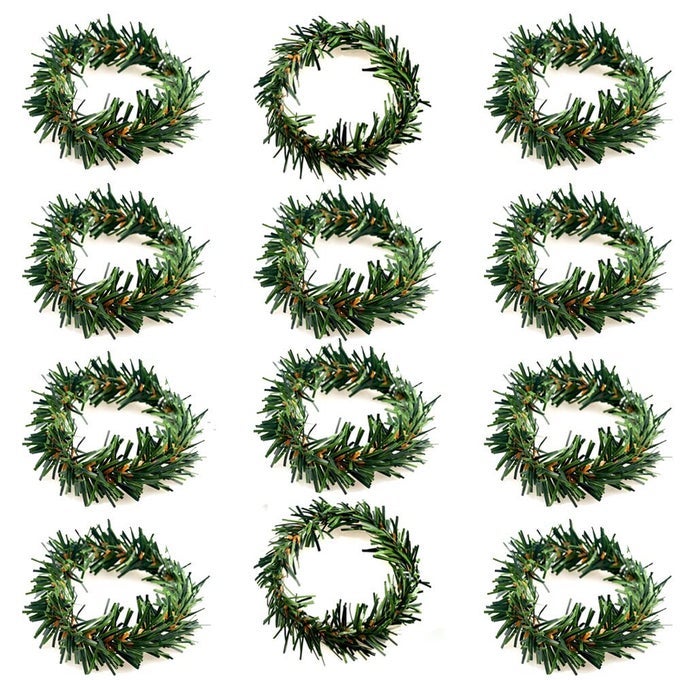12 PCS CHRISTMAS NAPKIN RINGS CHRISTMAS NAPKIN HOLDER SMALL ARTIFICIAL PINE NEEDLES WREATH CANDLE RINGS FOR BANQUET TABLE DECORATIONS