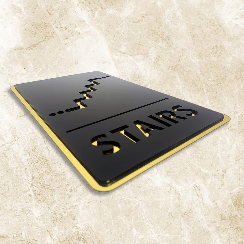 Vertical Root Inc ® STAIRS BLACK GOLD Self adhesive Sign 5.5 inch by 9 inch, Mall Business Stores Cafe Shop corporate Hospital Hotel School Office - Image 2