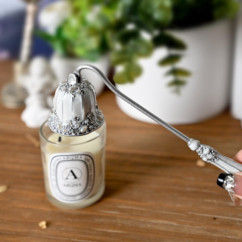 BGCTM Elegant Royal-Style Candle Snuffer with Pearl Inlay, Metal Handle for Safe and Stylish Candle Extinguishing (Elegant Silver) - Image 3