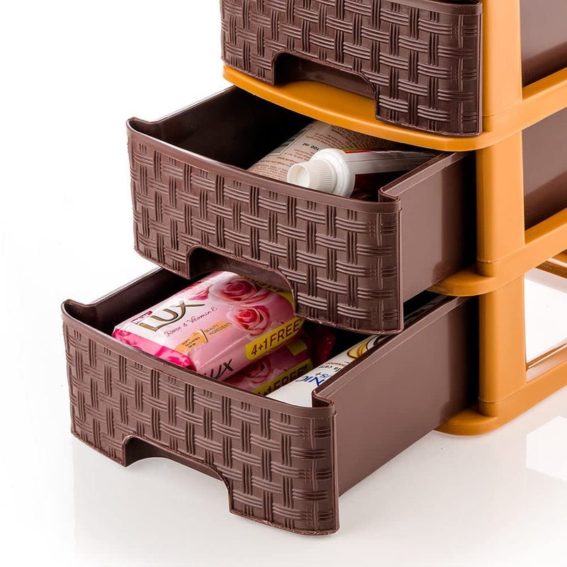 LANKESH ENTERPRISE 3 Layer Foldable Modular Drawer Organizer Multipurpose Drawers Boxes Storage Rack Extra Large Basket Plastic Brown Color - Image 5