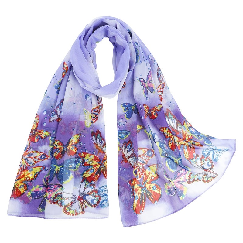 E-Clover Chiffon Scarf for Women Lightweight Butterfly Print Scarves Cute Sheer Scarfs Wedding Shawl Evening Wrap Purple Costume Accessories Gift - Image 1
