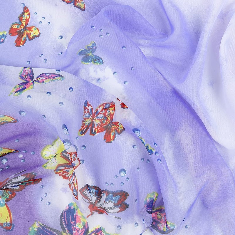 E-Clover Chiffon Scarf for Women Lightweight Butterfly Print Scarves Cute Sheer Scarfs Wedding Shawl Evening Wrap Purple Costume Accessories Gift - Image 4