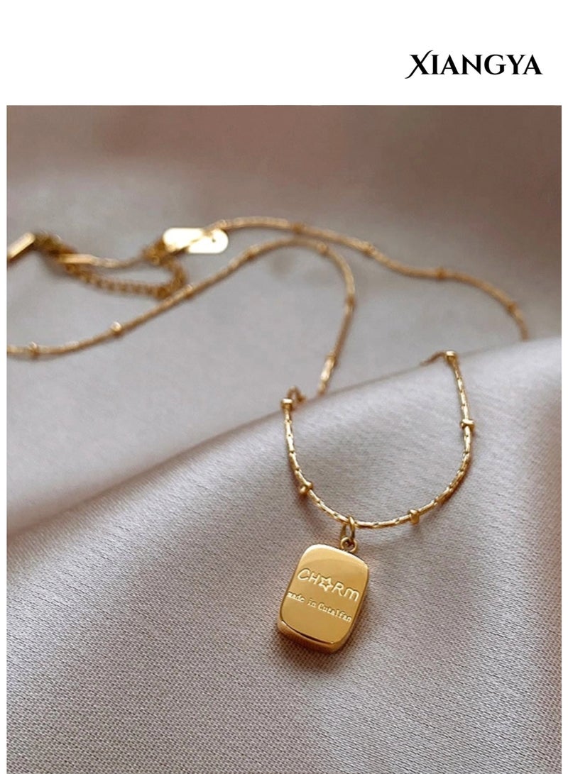 XIANGYA Minimalist Gold Pendant Necklace for Women Dainty Rectangle Charm Necklace Gold Plated Stainless Steel Jewelry Gift - Image 2