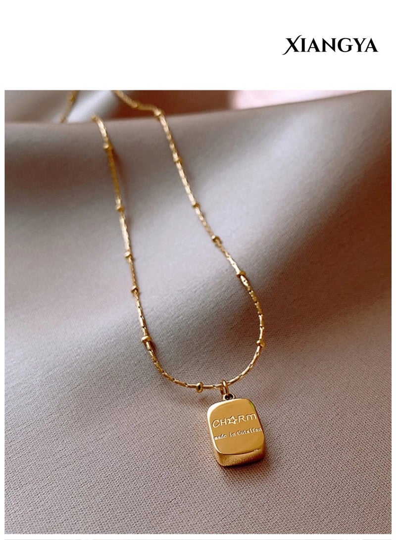 XIANGYA Minimalist Gold Pendant Necklace for Women Dainty Rectangle Charm Necklace Gold Plated Stainless Steel Jewelry Gift - Image 5