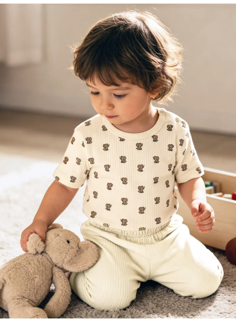 Babies Basic Babies Basic Ribbed Cotton Printed Short Sleeves T-shirt and Pyjama Set