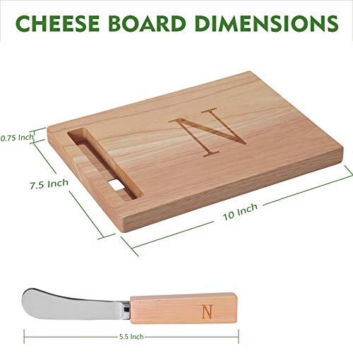 Miicol Wood Charcuterie Board, Monogram Cheese Board 10 Inch, Personalized Initial Cutting Board with Spreader, Unique Housewarming Gift, Ideal for Kitchen, Home, Letter N - Image 2