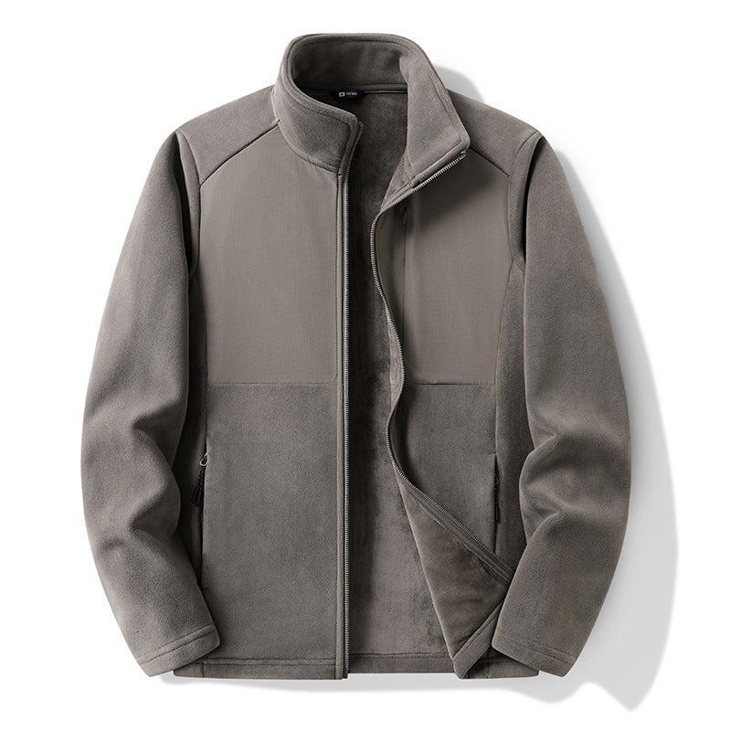 Men's Thermal Fleece Jacket Breathable Stand Collar Open Front Outdoor Winter Coat - Image 1