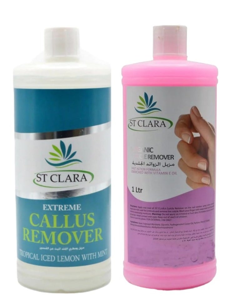 ST CLARA - Dead skin and cuticle remover around the nails 1000 ml with dead skin remover and softener from the feet 1000 ml - Image 1