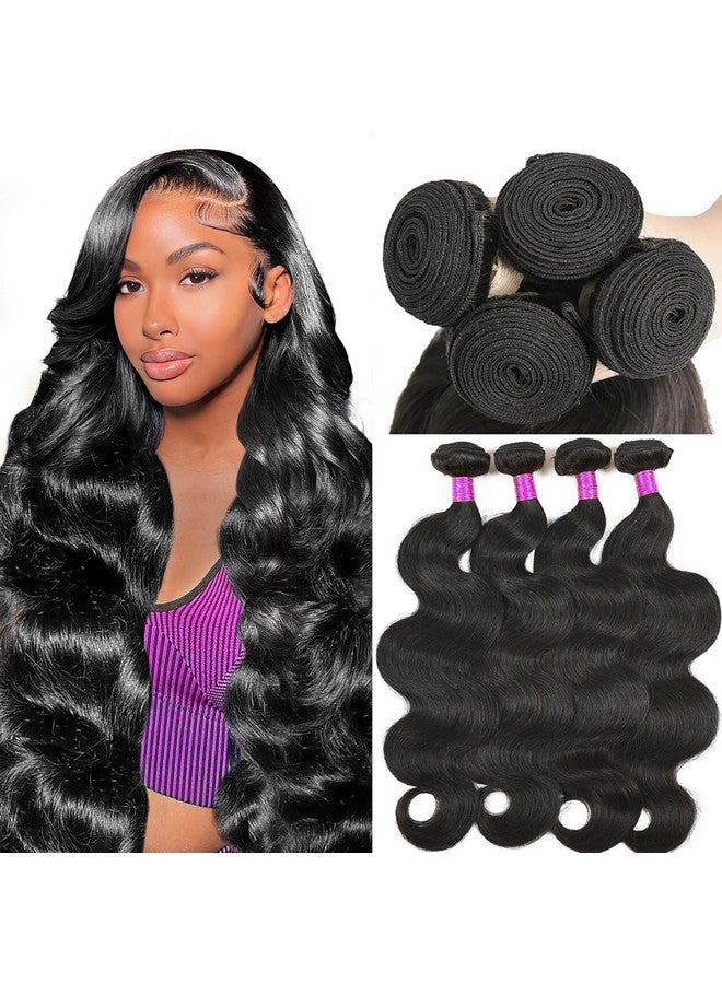 Body Wave Bundles Human Hair 20 22 24 26 Inch 12A Human Hair Bundles 100% Unprocessed Brazilian Hair 4 Bundles Human Hair Extensions for Women Natural Black