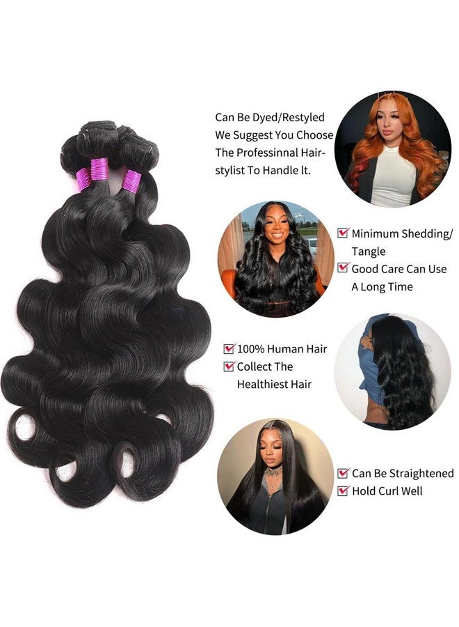 Body Wave Bundles Human Hair 20 22 24 26 Inch 12A Human Hair Bundles 100% Unprocessed Brazilian Hair 4 Bundles Human Hair Extensions for Women Natural Black