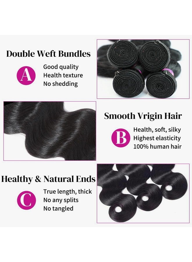 Body Wave Bundles Human Hair 20 22 24 26 Inch 12A Human Hair Bundles 100% Unprocessed Brazilian Hair 4 Bundles Human Hair Extensions for Women Natural Black