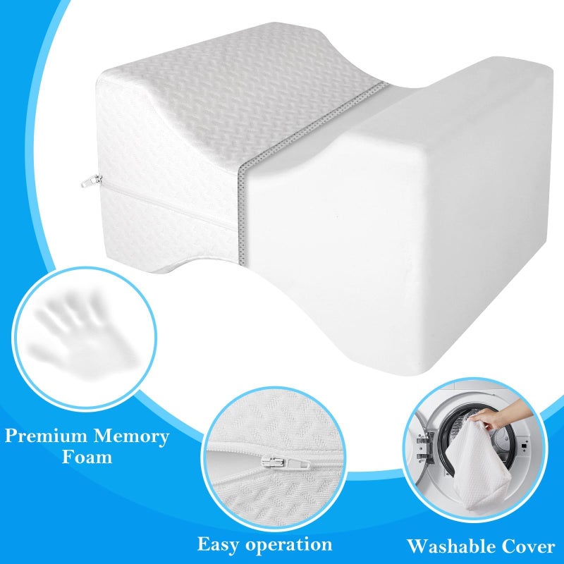 BlissTrends Memory Foam Knee Pillow, Knee Pillow for Side Sleepers, Leg Pillows for Sleeping Blood Circulation, Elevation Pillow for Spine Aligning, Sciatica, Back, Hip, Knee, Ankle Pain, White - Image 2