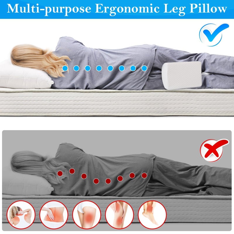 BlissTrends Memory Foam Knee Pillow, Knee Pillow for Side Sleepers, Leg Pillows for Sleeping Blood Circulation, Elevation Pillow for Spine Aligning, Sciatica, Back, Hip, Knee, Ankle Pain, White - Image 4