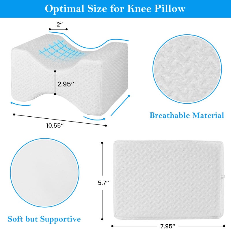 BlissTrends Memory Foam Knee Pillow, Knee Pillow for Side Sleepers, Leg Pillows for Sleeping Blood Circulation, Elevation Pillow for Spine Aligning, Sciatica, Back, Hip, Knee, Ankle Pain, White - Image 3