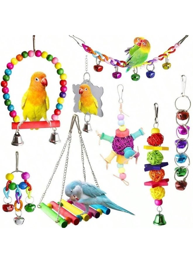 Colorful Bird Toy Set – Hanging Accessories for Parrots and Small Birds (Ladders, Bells, Swings & Balls) - Image 3